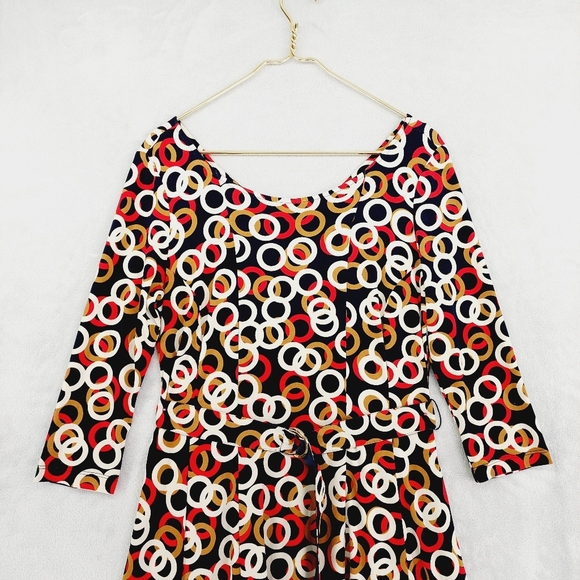 Ellen Tracy Colorful Abstract Print Long Sleeve Dress with Belt P3105 - Picture 3 of 8